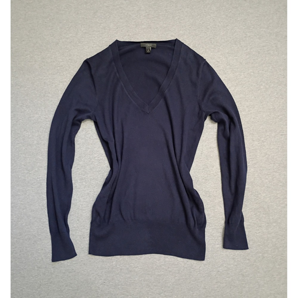 J.Crew Womens Navy Blue 100% Cotton V-Neck Long Sleeve Sweater Size S 58479